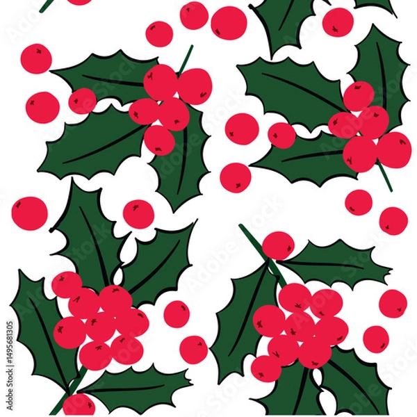 Fototapeta christmas holly seamless vector pattern 