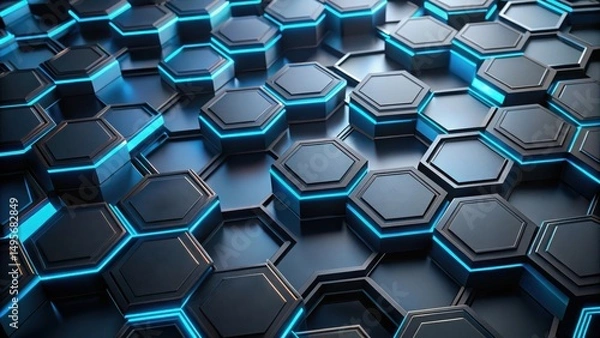Obraz Abstract Hexagonal Grid with Glowing Blue Accents A Futuristic Technological Background