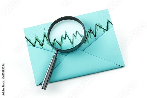 Obraz A light teal envelope with a magnifying glass focused on a financial chart
