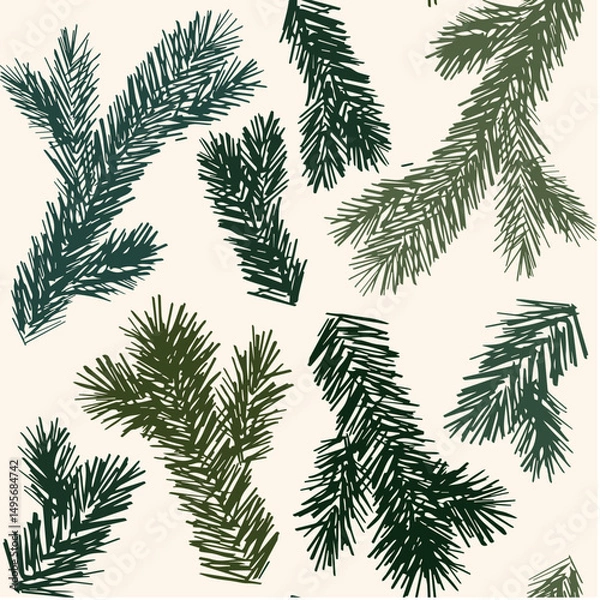 Fototapeta Pine branch pattern fir tree endless seamless pattern