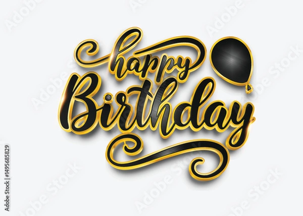 Fototapeta happy birthday typography black color vector design with birthday party element isolated on white background can be use for background, poster and template