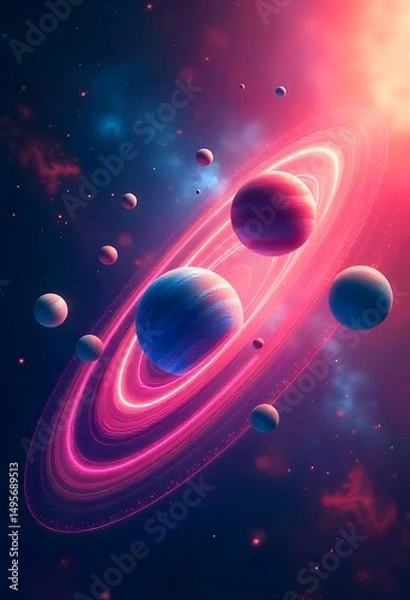 Fototapeta Abstract space art with orbiting celestial bodies high resolution photo