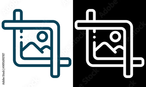 Fototapeta Image Type vector Icon. A clean vector icon representing a gallery with overlapping picture frames, featuring a mountain landscape, a sun, ideal for digital design and app development.