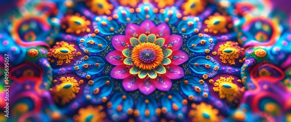 Fototapeta Colorful Abstract Mandala Art with Vibrant Symmetrical Design and Intricate Details