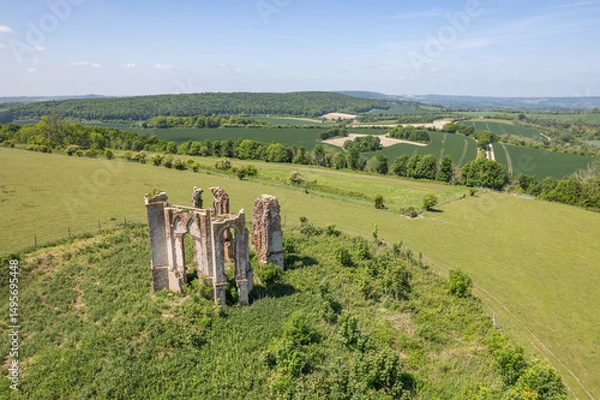 Fototapeta aerial view of the beautiful Vandalian Tower, Harting Down of Petersfield