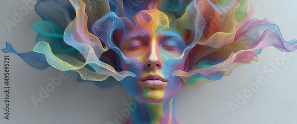 Fototapeta Colorful Artistic Representation of a Face with Flowing Abstract Designs