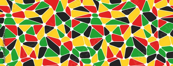 Fototapeta Mosaic seamless pattern in colors of Juneteenth Freedom day. Abstract texture of cobblestone floor or broken glass with red, green, yellow and black pieces, vector illustration