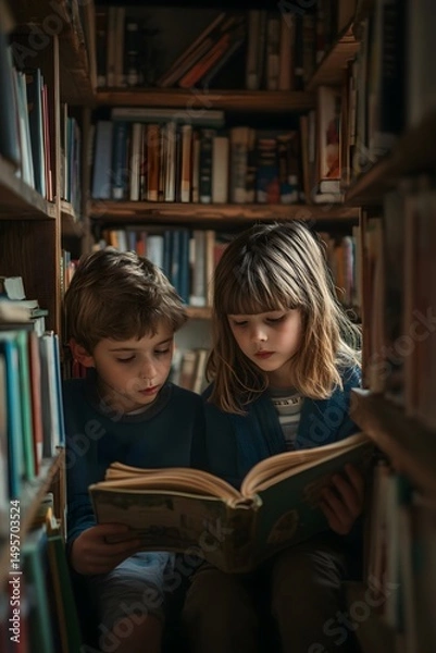Fototapeta The scene of children focusing on reading in the library