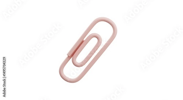 Obraz Light pink metal paper clip close-up isolated on a white background, an essential office supply and business tool