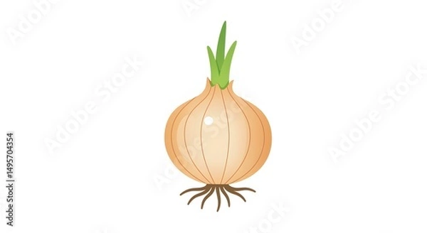 Obraz Fresh organic green onion vegetable bulb with roots isolated on a white background