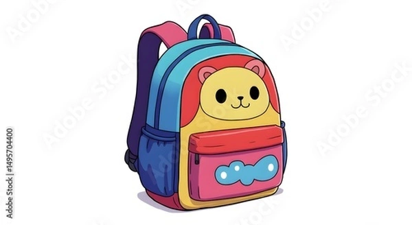 Obraz Funny cartoon backpack with animal illustration design