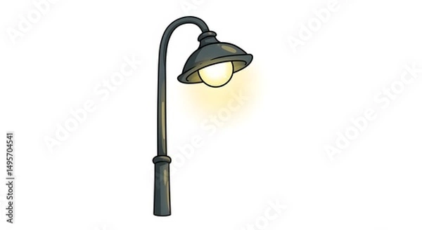 Obraz Old metal street lamp with a bright bulb isolated on white
