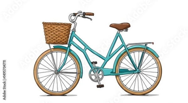Obraz Vintage cycling sport bike on a white background, isolated retro cycle vehicle with pedals, seat, and chain for ride and travel