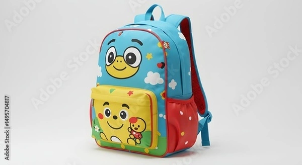 Obraz A cute colorful backpack with animal illustration, isolated on a white background