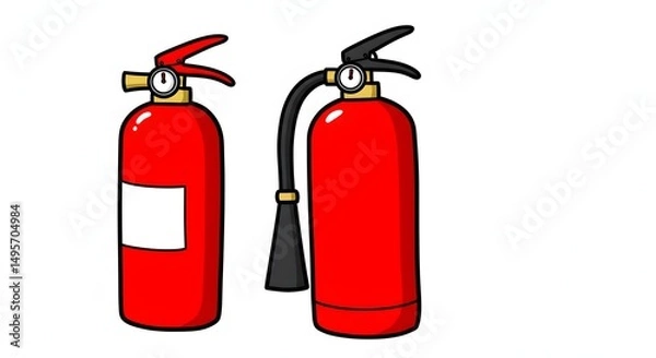 Obraz Red fire extinguishers vector illustration for emergency safety and protection, isolated on white