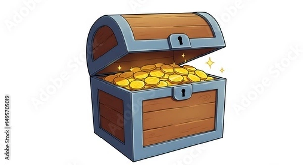 Obraz Wooden treasure chest overflowing with gold coins