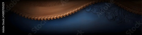 Fototapeta Close-Up of a Chocolate Pie Crust: A tantalizing closeup of a golden brown, slightly caramelized pie crust, edged in a textured pattern, contrasts against a deep, dramatic blue background.