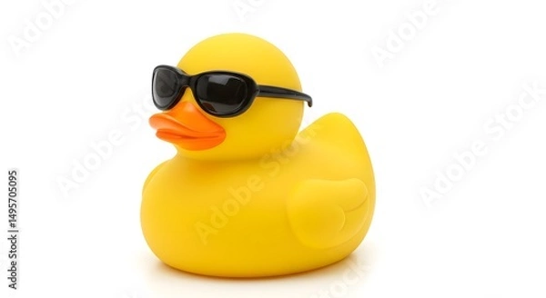Obraz Isolated yellow rubber duck toy with sunglasses on a white background