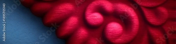 Obraz Ethereal Swirls of Crimson: An artistic image captures a close-up view of a deep red, swirling pattern against a backdrop of soft blue, creating a sense of mystery and elegance. 