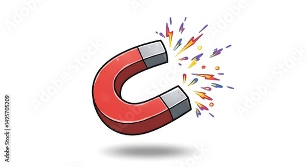 Obraz Red 3D horseshoe magnet symbol isolated on a white background, illustrating the concept of power and attraction
