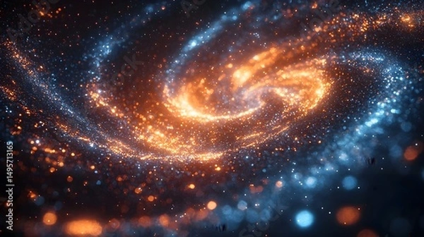 Fototapeta Cosmic representation of quantum computing with glowing galaxy pathways
