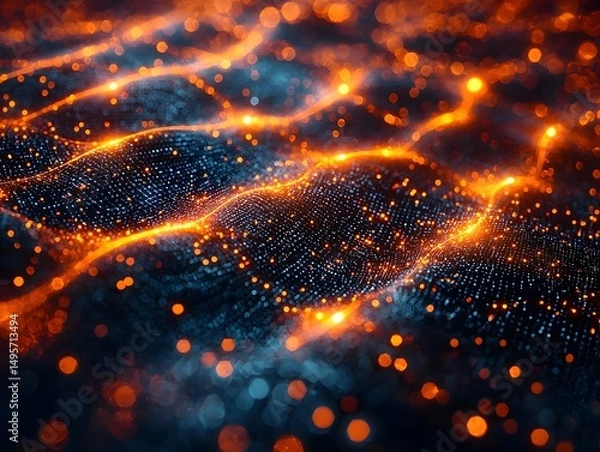 Fototapeta Glowing quantum lattice structure with infinite computational potential