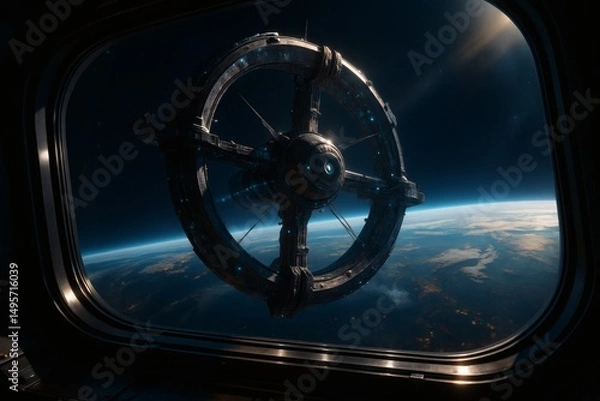 Obraz View Through the Window of a Space Station