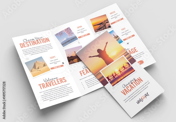 Obraz Travel Trifold Brochure Layout with Pink Accents