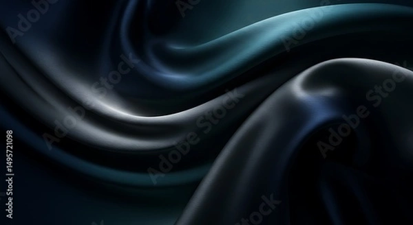 Fototapeta Abstract Flowing Silk Fabric in Deep Navy Blue, Metallic Silver, and Smoky Teal with Soft Directional Lighting for a Luxurious and Moody Aesthetic