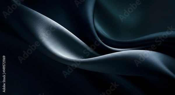 Fototapeta Abstract Flowing Silk Fabric in Deep Navy Blue, Metallic Silver, and Smoky Teal with Soft Directional Lighting for a Luxurious and Moody Aesthetic