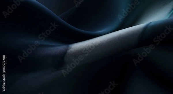 Fototapeta Abstract Flowing Silk Fabric in Deep Navy Blue, Metallic Silver, and Smoky Teal with Soft Directional Lighting for a Luxurious and Moody Aesthetic