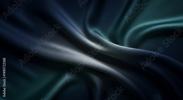 Fototapeta Abstract Flowing Silk Fabric in Deep Navy Blue, Metallic Silver, and Smoky Teal with Soft Directional Lighting for a Luxurious and Moody Aesthetic