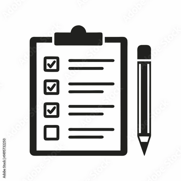 Fototapeta Checklist Clipboard Icon with Pencil Flat Vector.