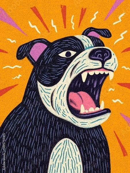 Fototapeta Angry Stylized Dog Barking with Open Mouth