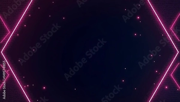 Fototapeta Abstract neon frame with geometric shapes and blurred light trails effect