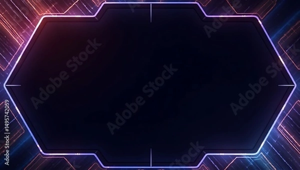 Fototapeta Abstract futuristic frame with neon lights for product placement background