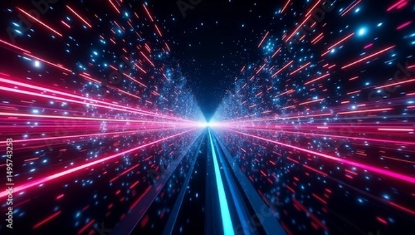 Fototapeta Abstract glowing neon lights creating a futuristic tunnel vision effect background