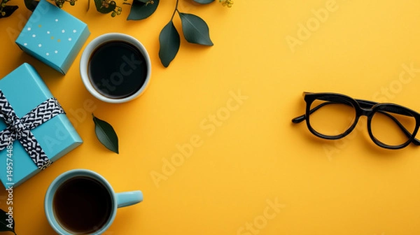 Fototapeta All accessories of Father's day concepts isolated on blue background which top view.