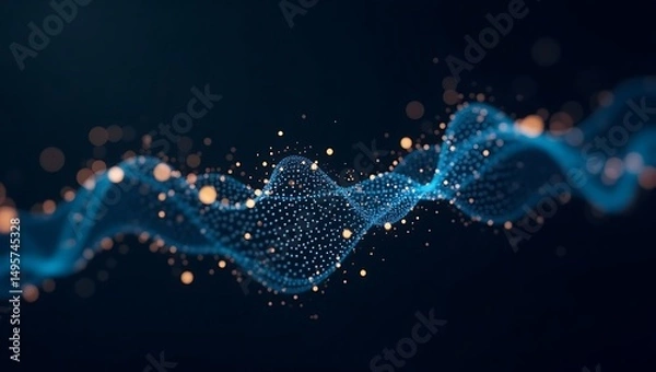 Fototapeta Abstract network data stream visualization with glowing particle effects on dark backdrop