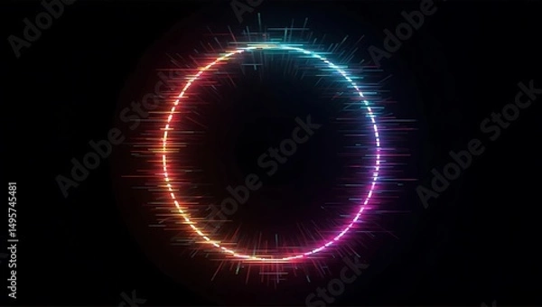 Fototapeta Abstract Glowing Circle Frame with Colorful Light Streaks on a Dark Background