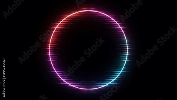Fototapeta Futuristic Glowing Circle Border with Colorful Gradient on Black Background