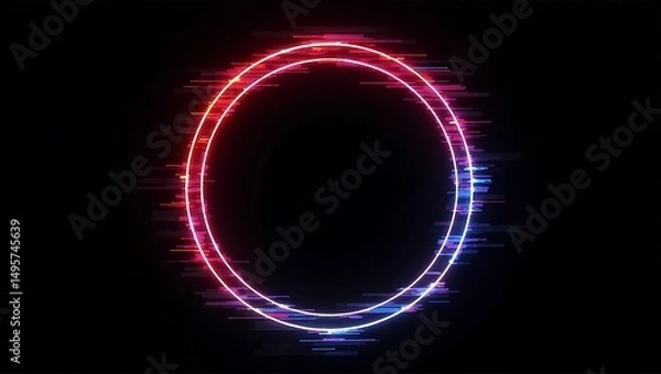 Fototapeta Abstract neon circles with glitch effect creating a futuristic and dynamic design