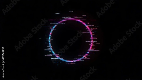Fototapeta Abstract Glowing Circle with Glitch Effect on Dark Background Creates Dynamic Visuals