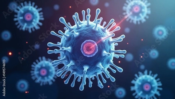 Fototapeta Detailed microscopic view of coronavirus pathogen highlighting infectious threat