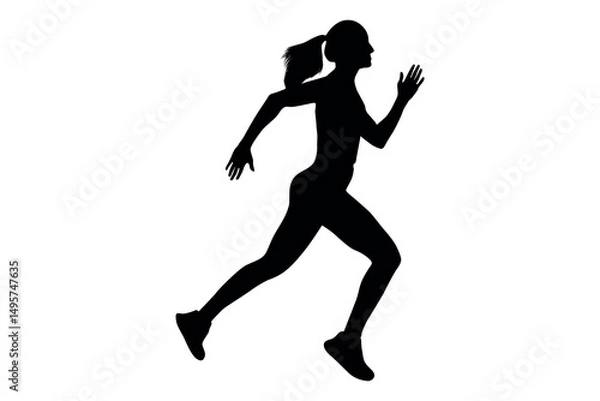 Fototapeta Vector art of Silhouette of a woman running isolated on white background