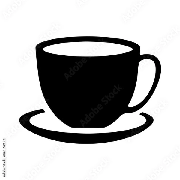 Fototapeta Simple black and white minimalist cup and saucer illustration on white background