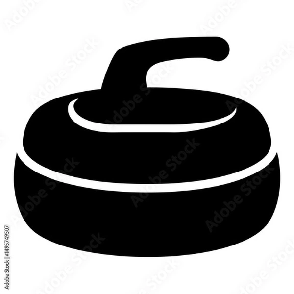 Fototapeta A single black curling stone isolated on a white background image