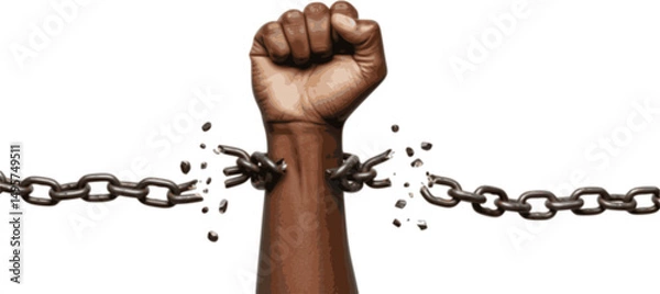 Obraz Juneteenth Emancipation Day, Fist raise up breaking chain.
