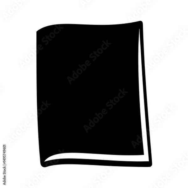 Fototapeta Black Silhouette of an Open Book with Curled Page on White Background
