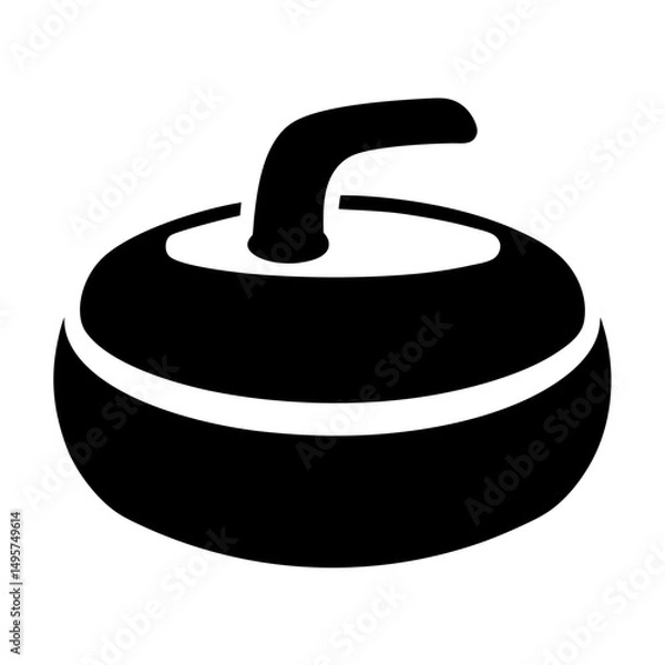 Fototapeta A black and white illustration of a curling stone with handle